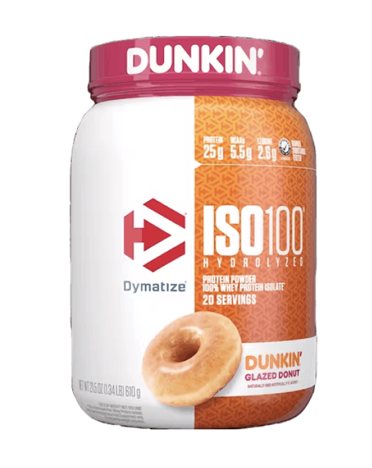 Tub of Dunkin’ Glazed Donut Dymatize ISO100