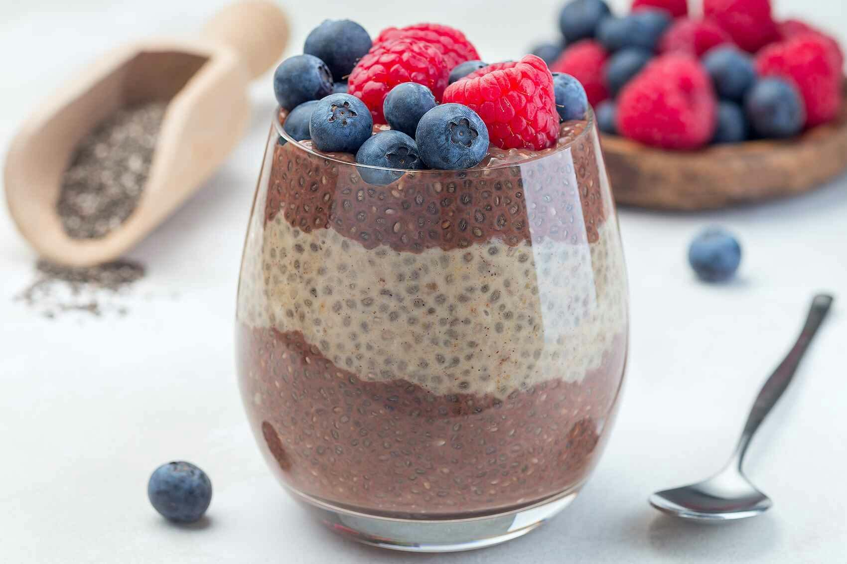 Chocolate peanut butter chia protein pudding break fast recipe