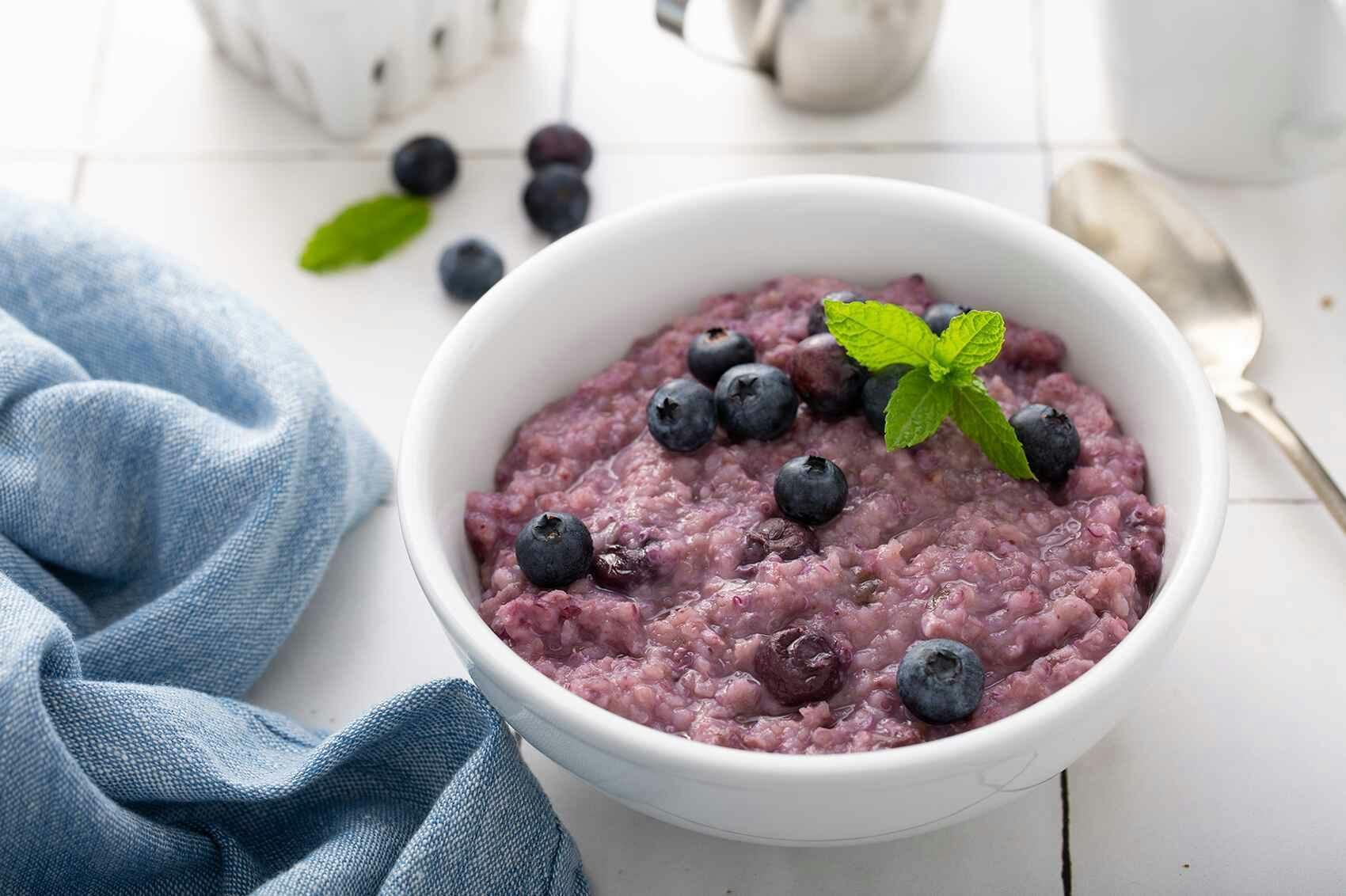 Porridge with blueberry compote breakfast recipe