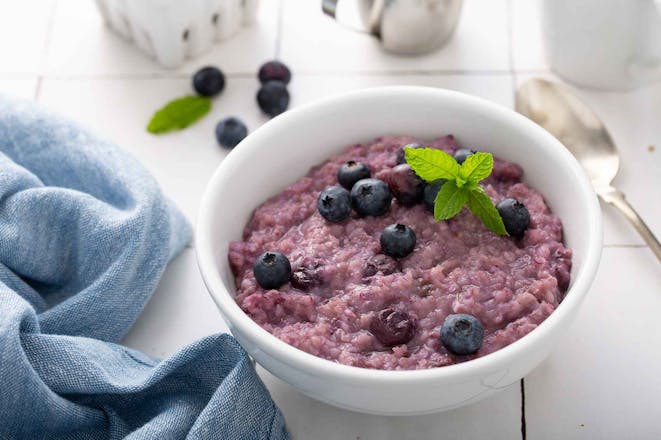 Porridge with blueberry compote breakfast recipe