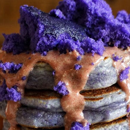 Ghoulish Vanilla Cupcake with Ube Protein Pancakes
