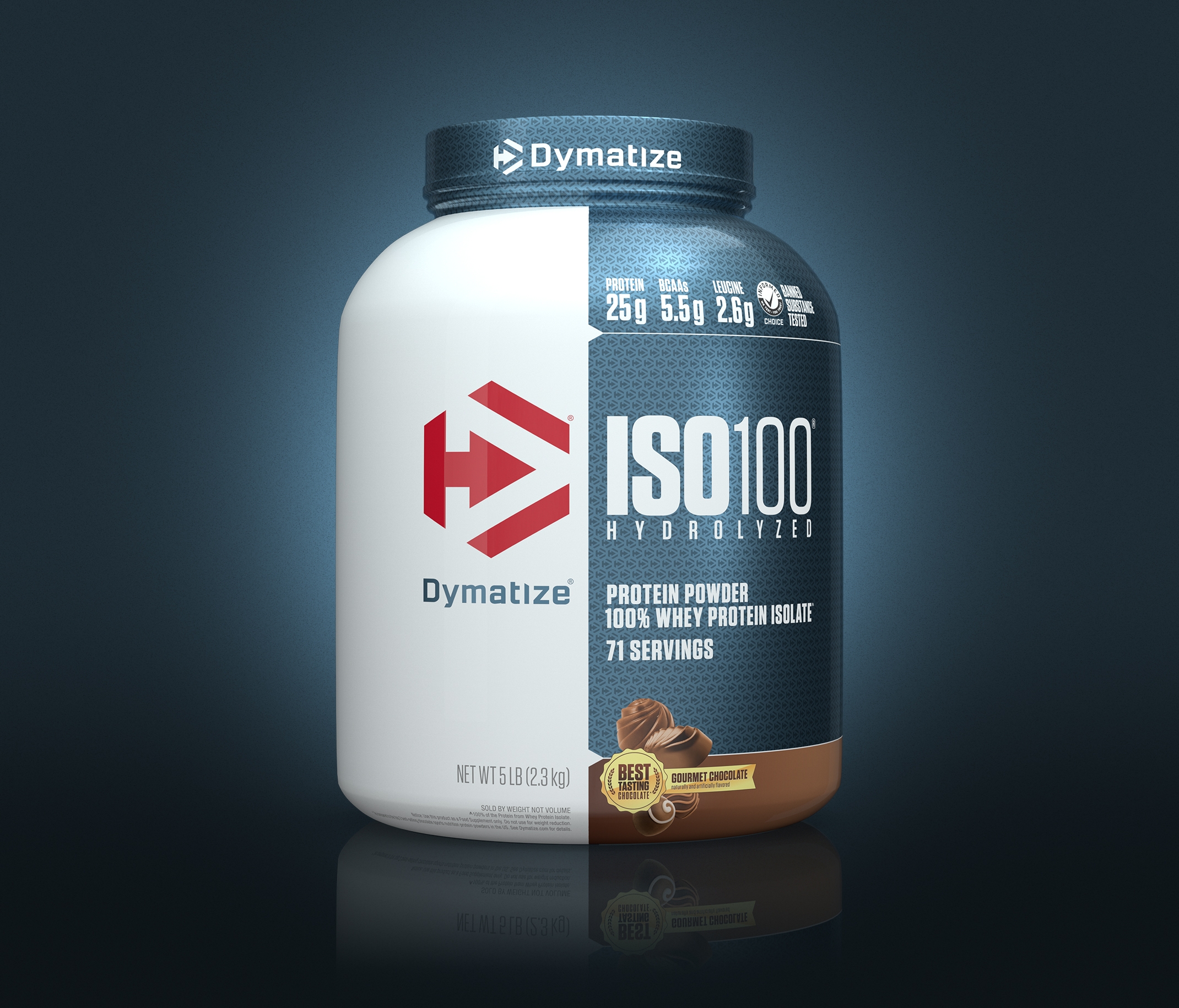 A single tub of Dymatize ISO100 Powder.
