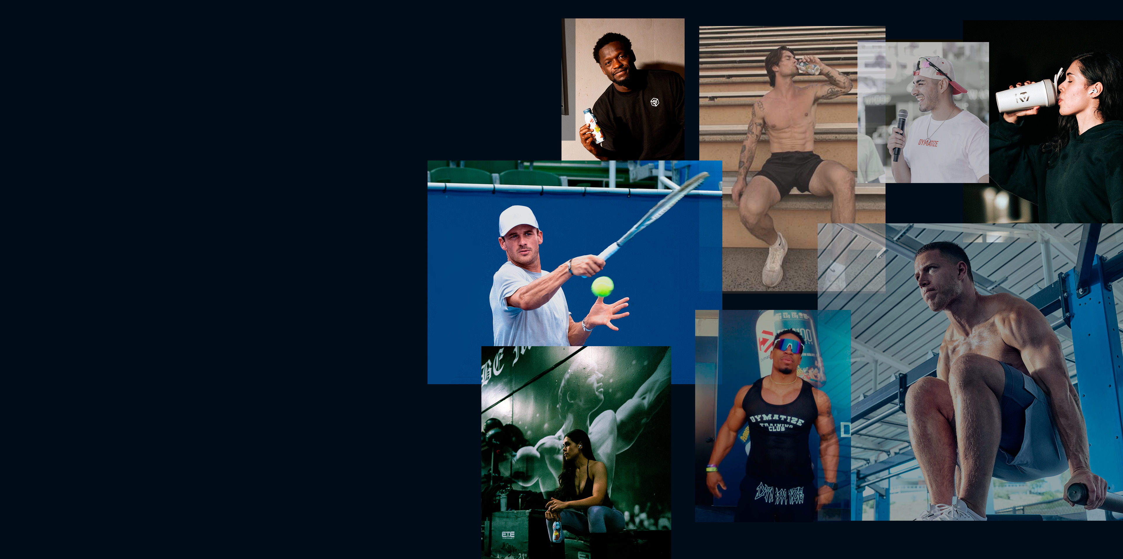 Collage featuring various squad members exercising and playing their sport of choice