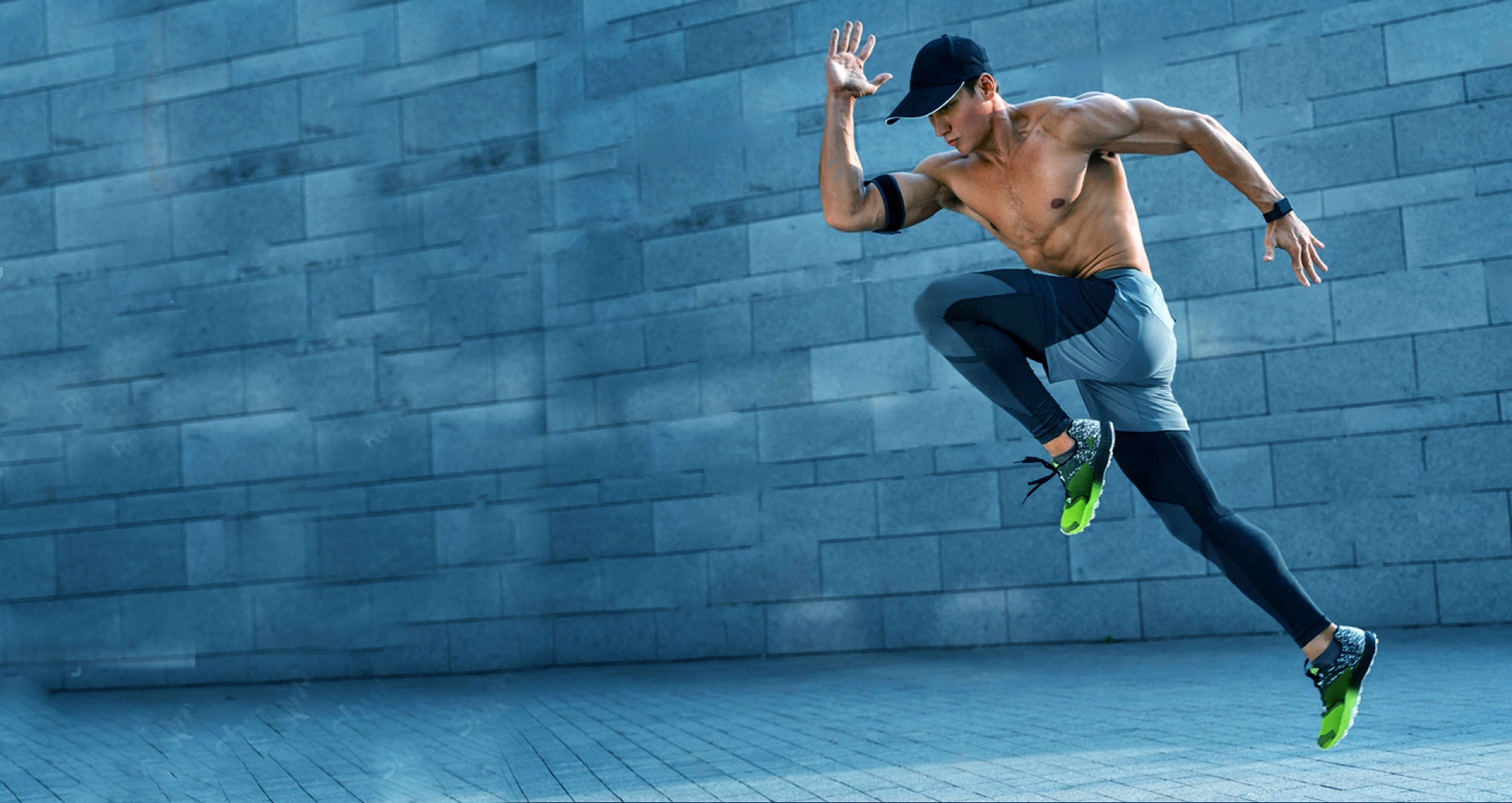 Dymatize Squad member wearing workout clothes and using a prosthetic leg while running on a bridge.