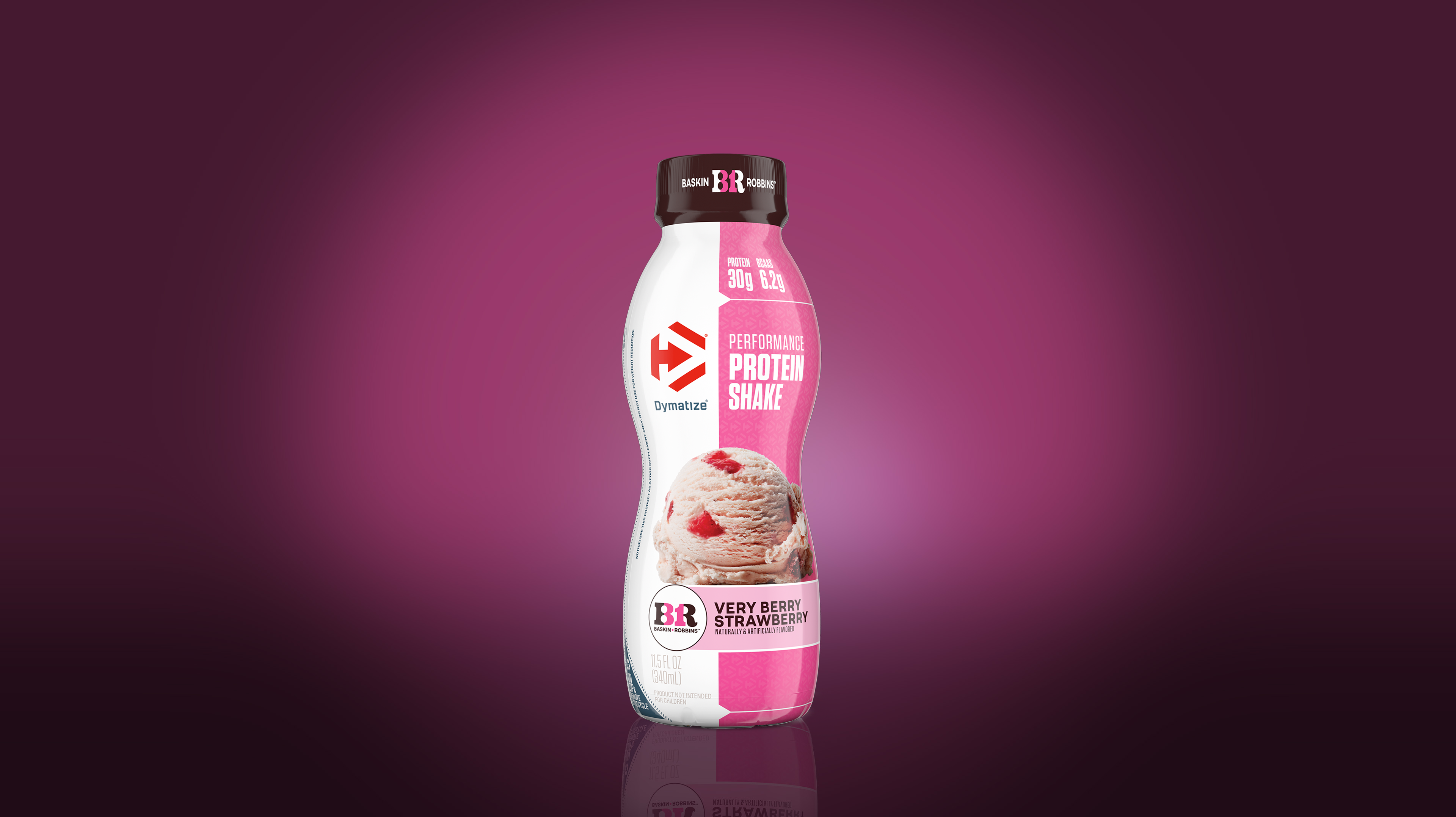 A bottle of Baskin-Robbins™ Very Berry Strawberry Flavor Performance Protein Shake.