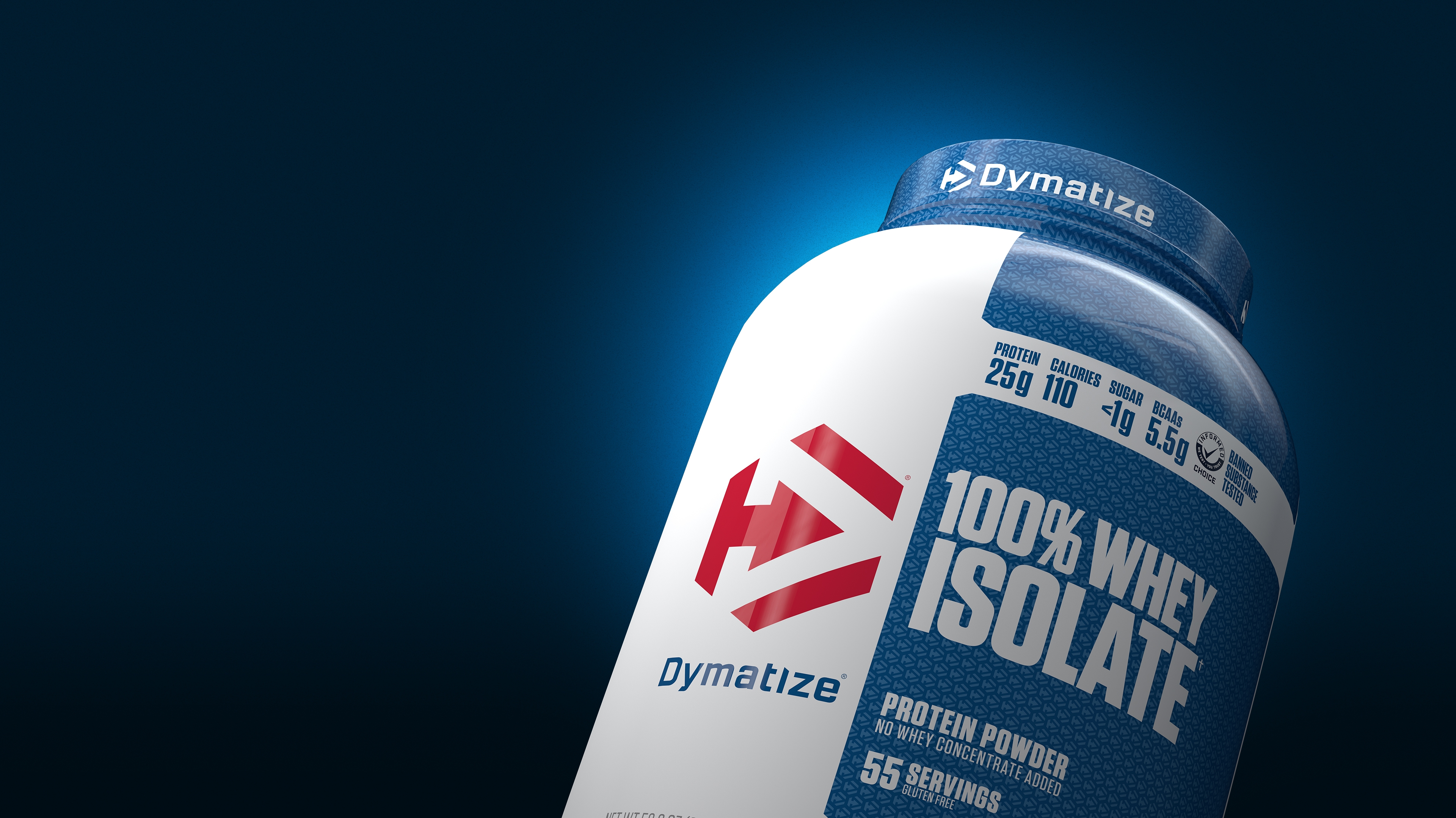 A single tub of Dymatize 100% Whey Isolate.