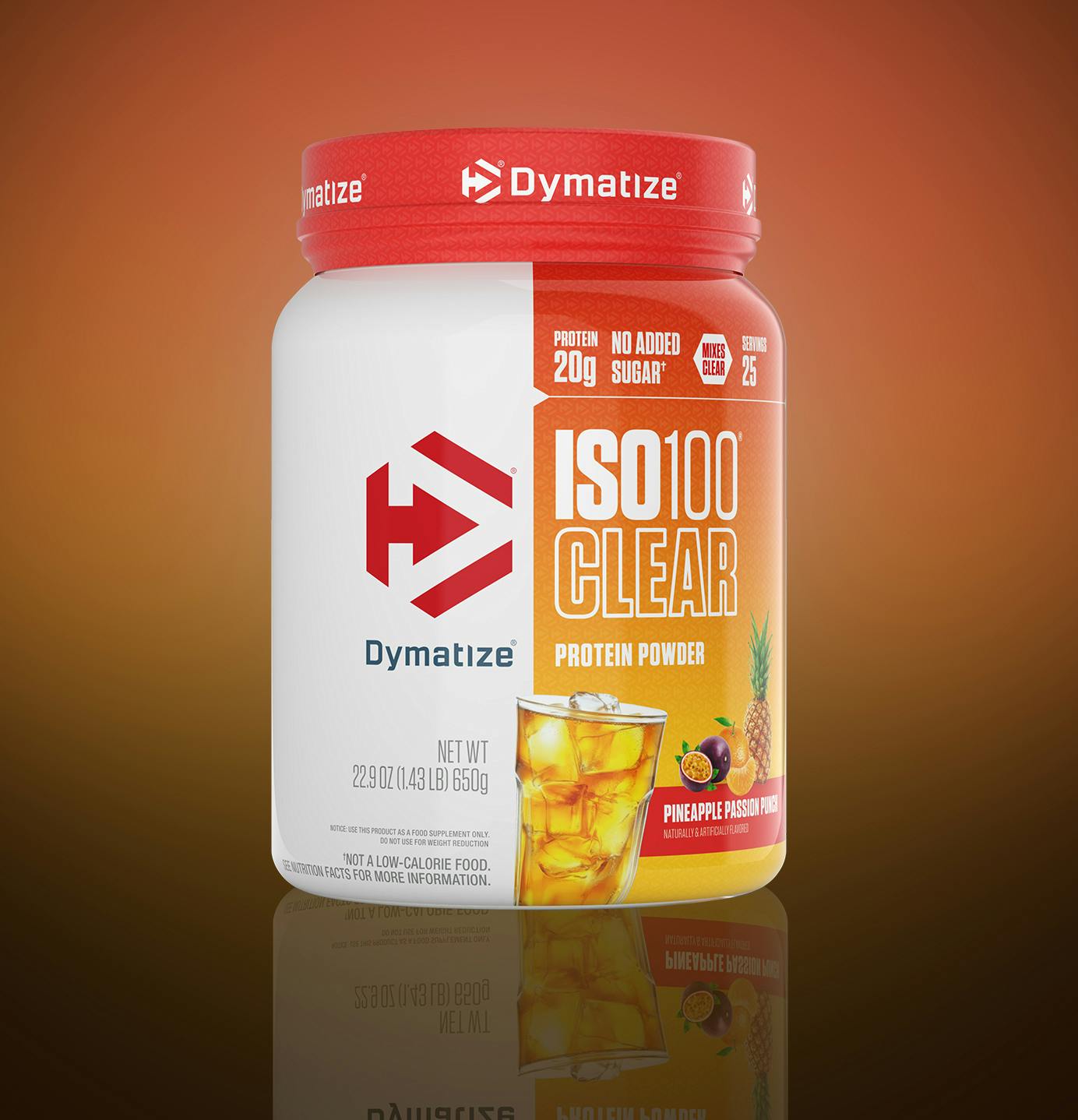 A single tub of Dymatize ISO100 Clear.