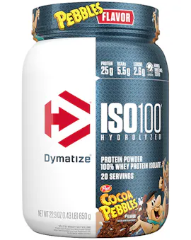 A single tub of Dymatize ISO100 Cocoa Pebbles