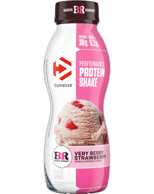 A bottle of Baskin-Robbins™ Very Berry Strawberry Flavor Performance Protein Shake.